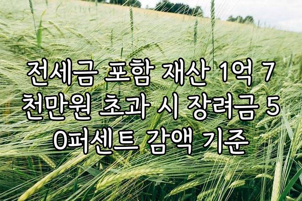 전세금 포함 재산 1억 7천만원 초과 시 장려금 50퍼센트 감액 기준