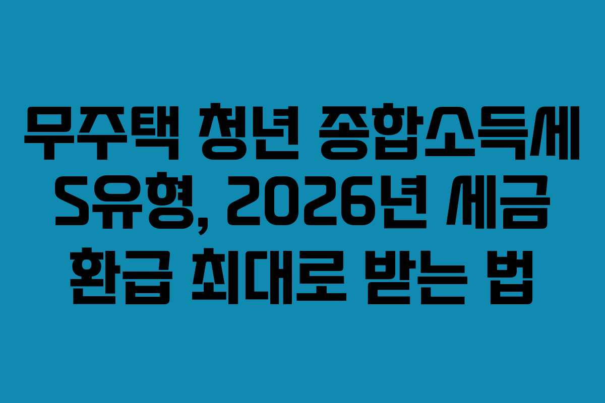 무주택 청년 종합소득세 S유형, 2026년 세금 환급 최대로 받는 법