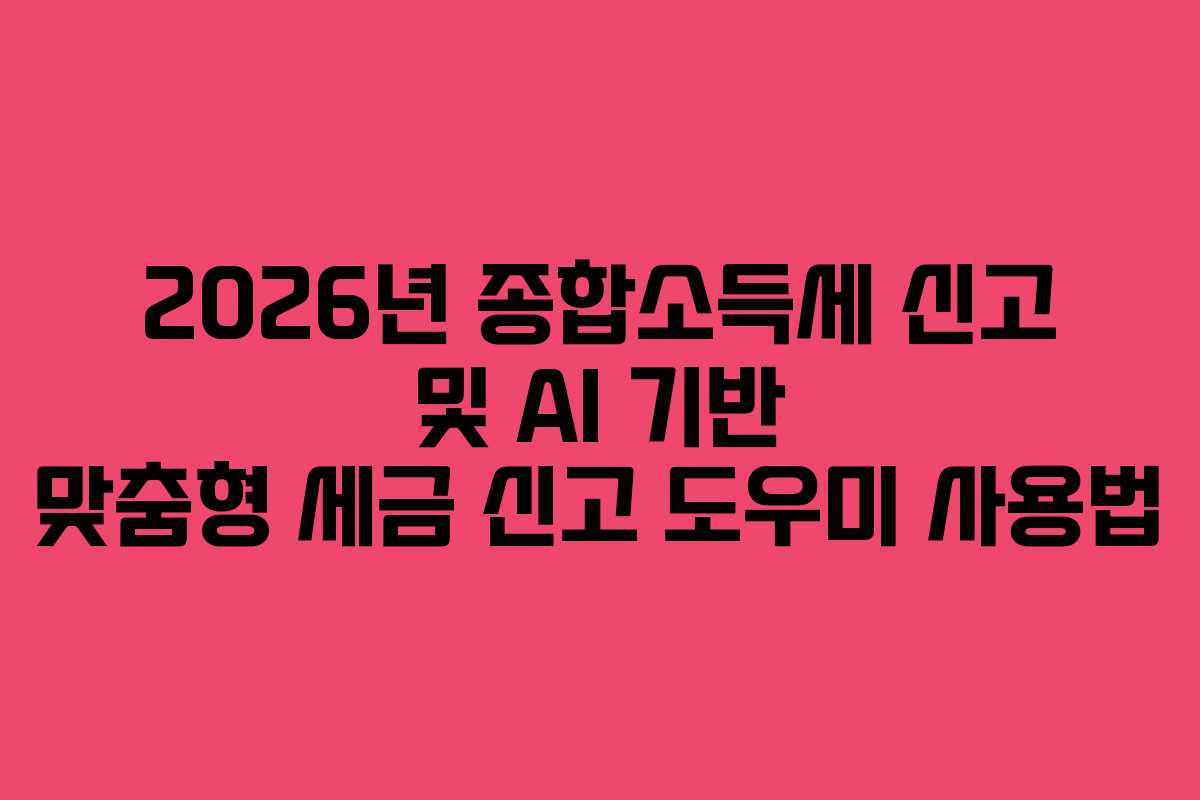 2026년 종합소득세 신고 및 AI 기반 맞춤형 세금 신고 도우미 사용법