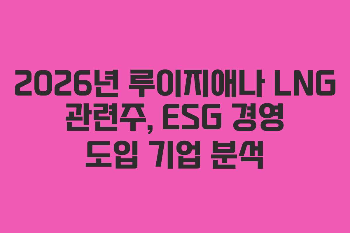 2026년 루이지애나 LNG 관련주, ESG 경영 도입 기업 분석