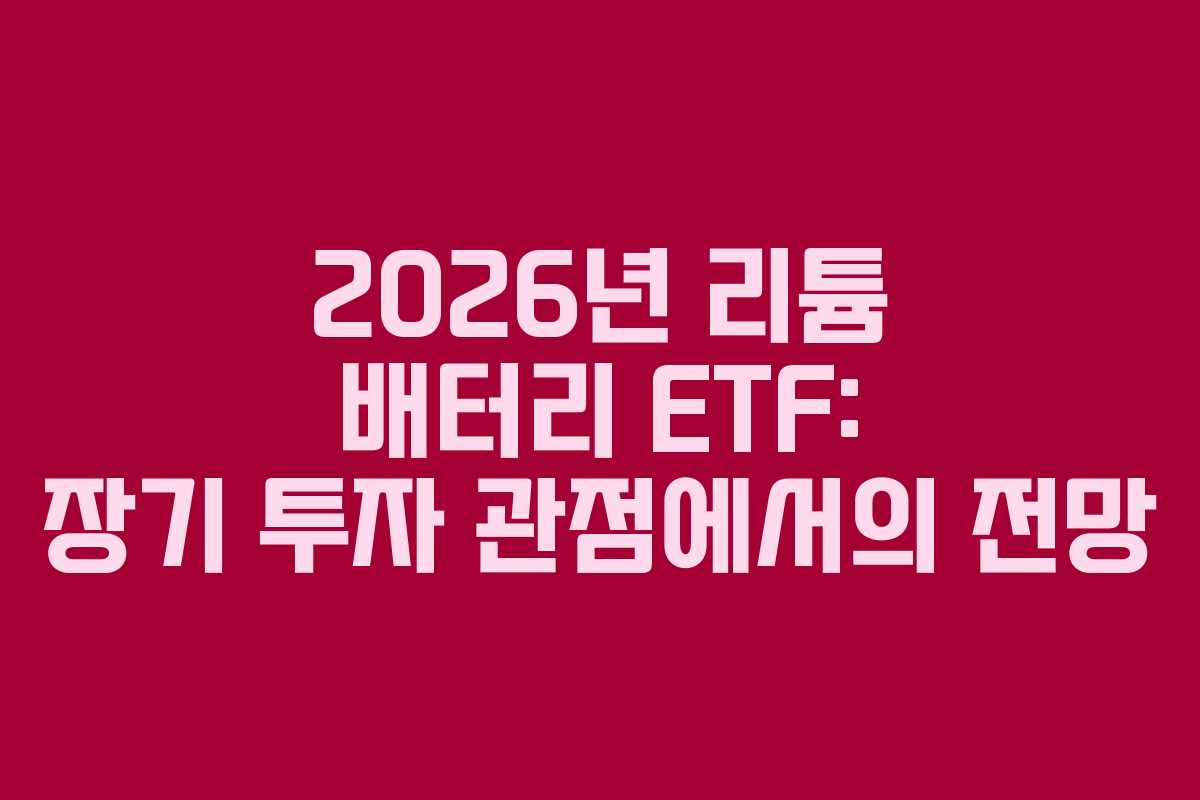 2026년 리튬 배터리 ETF: 장기 투자 관점에서의 전망