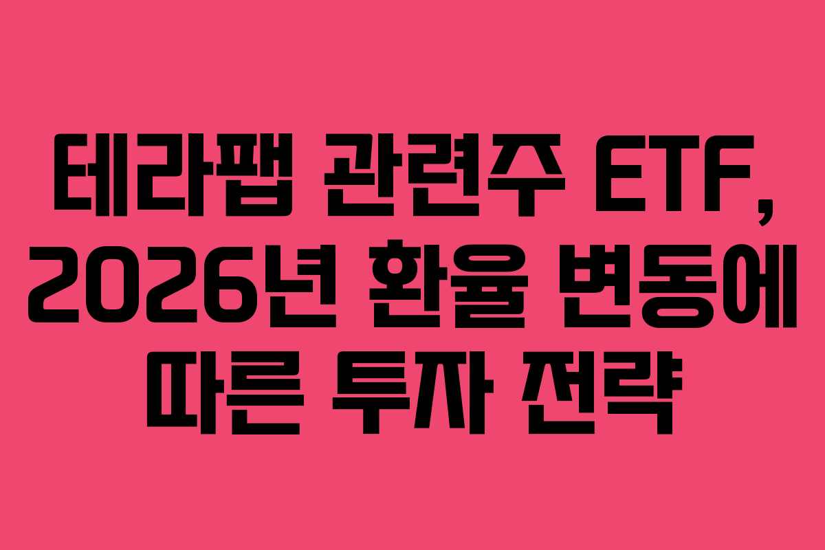 테라팹 관련주 ETF, 2026년 환율 변동에 따른 투자 전략